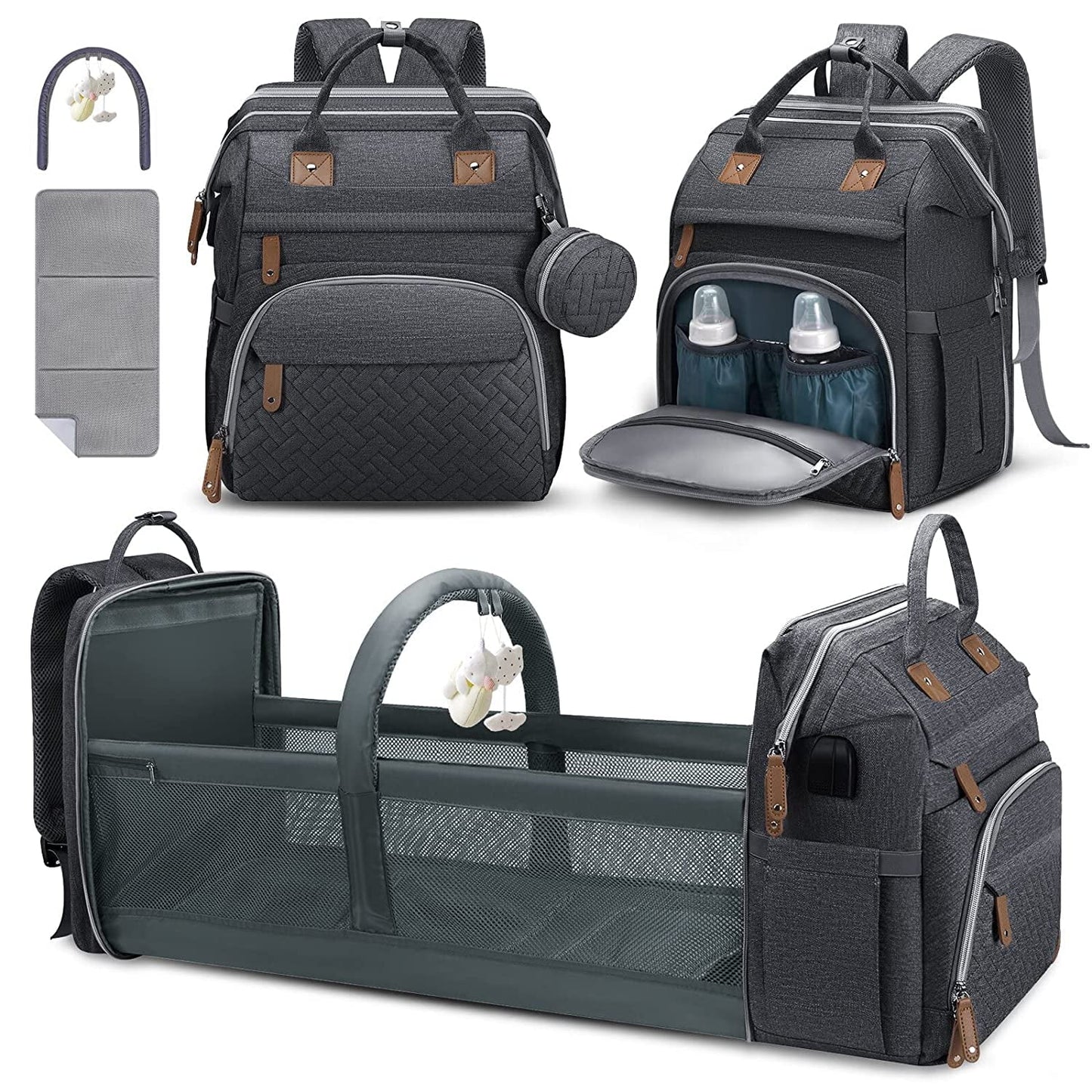 3-in-1 Diaper Bag Backpack with Changing Pad & Foldable Crib™