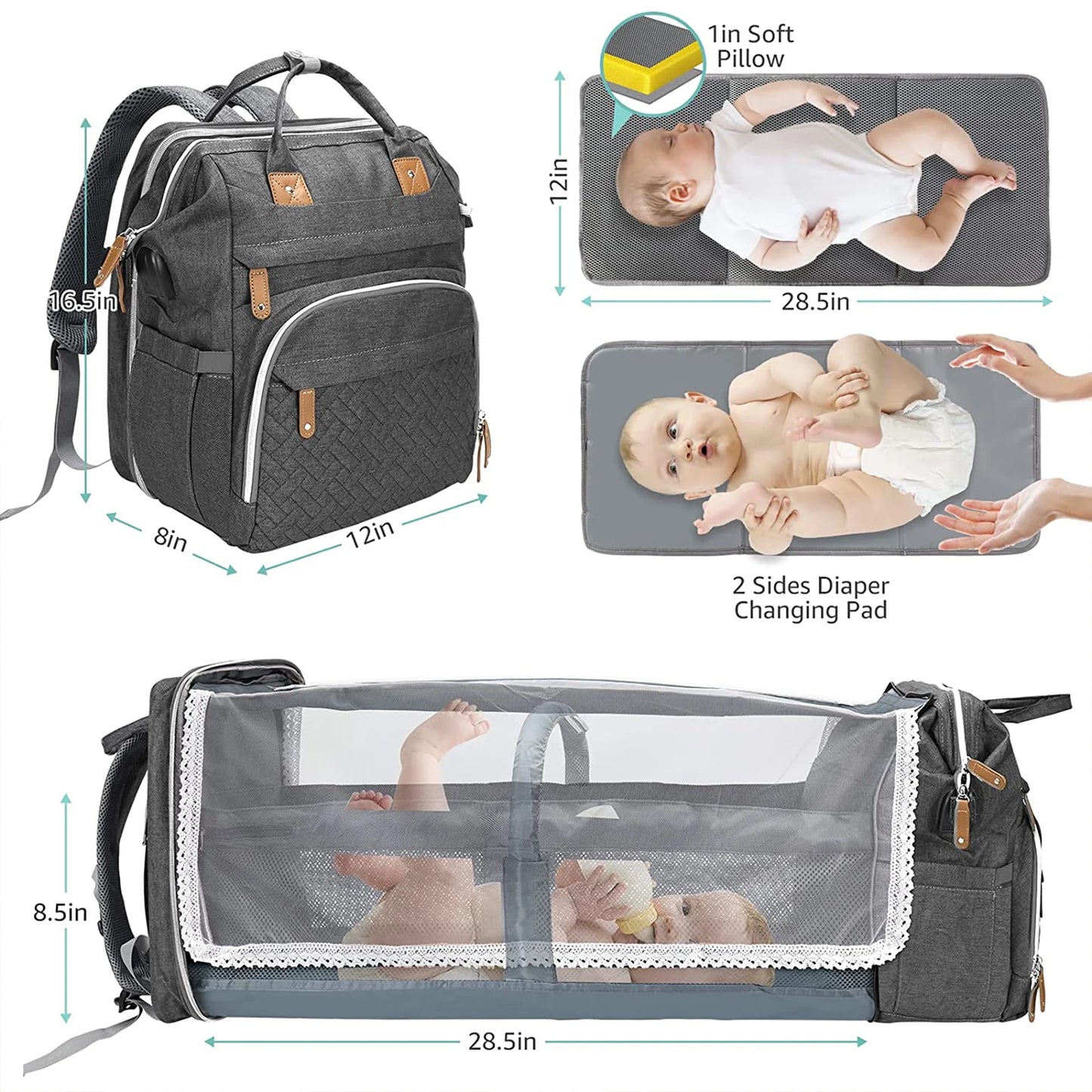 3-in-1 Diaper Bag Backpack with Changing Pad & Foldable Crib™
