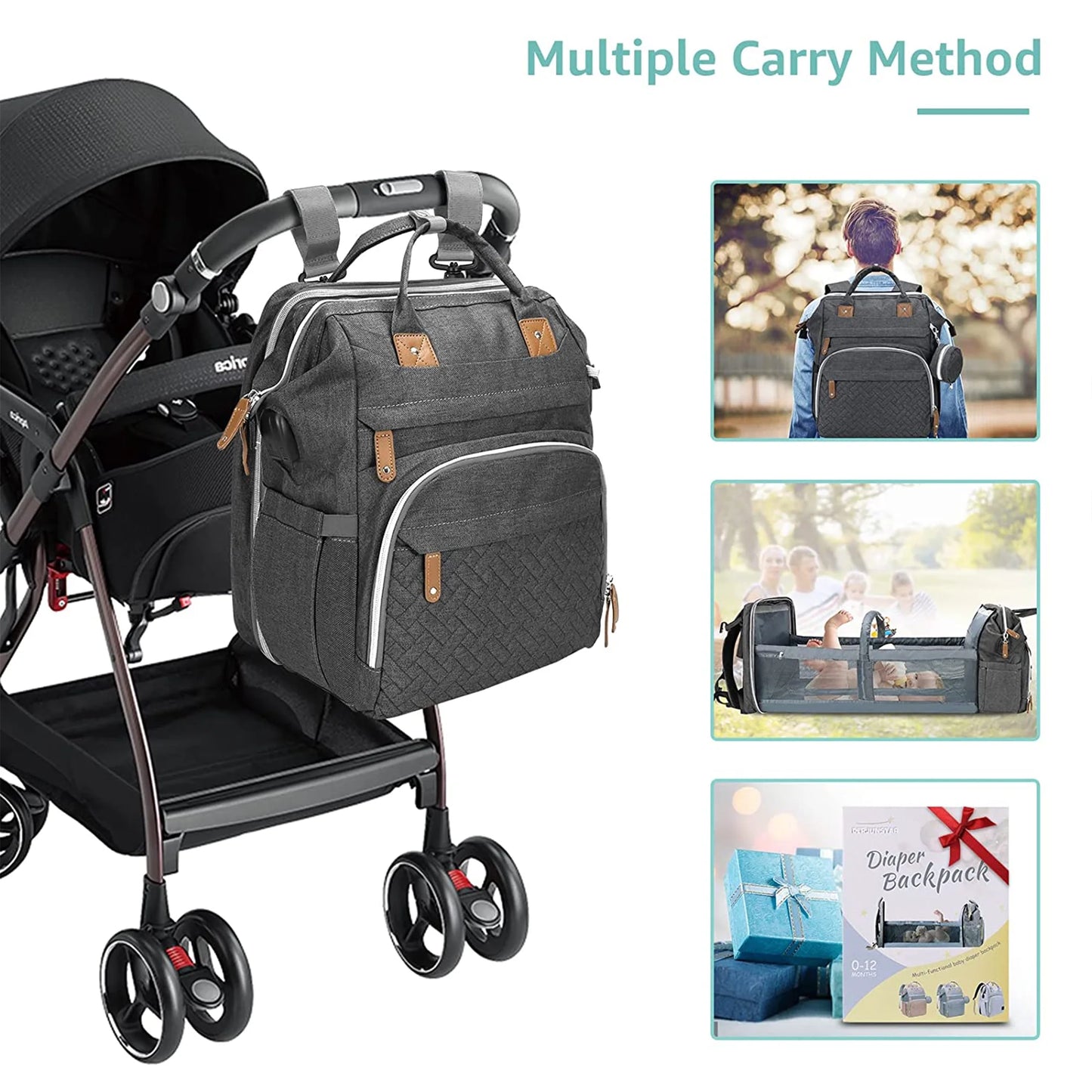 3-in-1 Diaper Bag Backpack with Changing Pad & Foldable Crib™