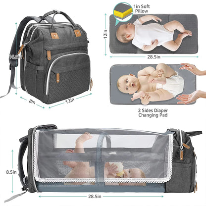 3-in-1 Diaper Bag Backpack with Changing Pad & Foldable Crib™